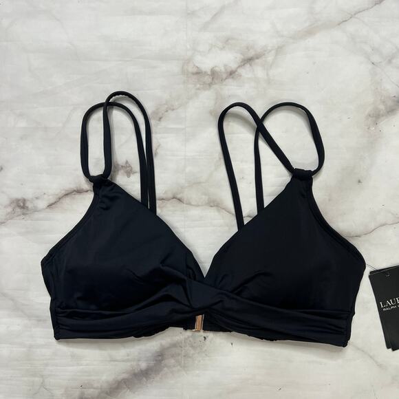 LRL Ralph Lauren Beach Club Solids Black Twist Underwire Bikini Top Size 8 New - Picture 2 of 6